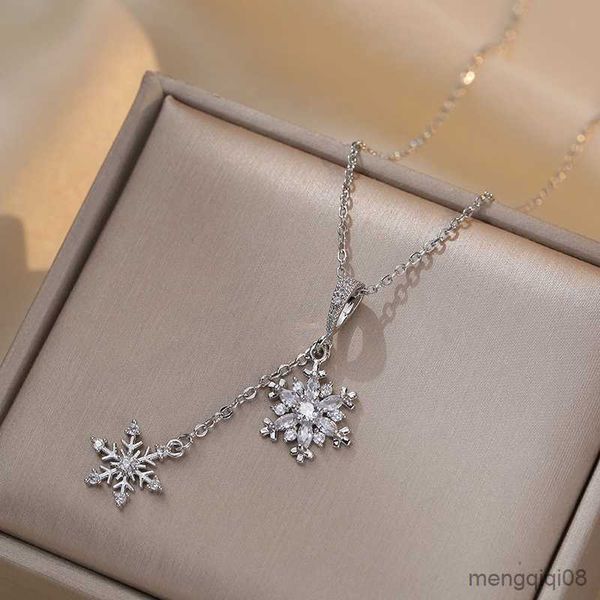 Pendentif Colliers Mode Double Cristal Flocon De Neige Gland Collier pour Femmes Conte De Fées Princesse Bijoux Cadeaux Filles Enfant Adolescent Amis R230612