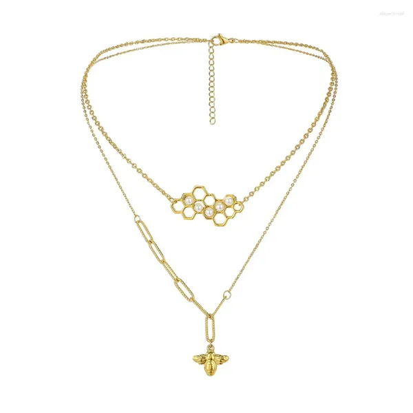 Colliers pendants mode Collier Double Collier en nid d'abeille Perle Perle Chaîne