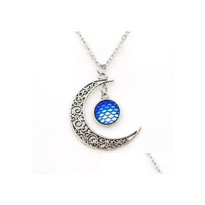 Pendentif Colliers Mode Drusy Druzy Collier 12Mm Échelle De Sirène Poisson Arc-En-Paillettes Lune Pour Femmes Dame Bijoux Drop Delivery Pend Dhpdi