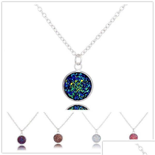 Pendentif Colliers Mode Drusy Druzy Collier 12Mm Faux Pierre Plaqué Or Arc-En-Paillettes Pour Femmes Lady Bijoux Drop Delivery Penda Dhqdx