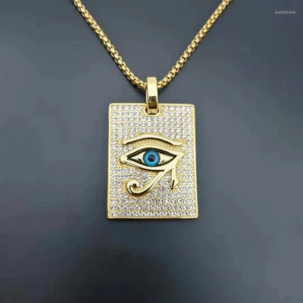 Collares colgantes Moda Egipto Vintage Horus Ojo Azul Hip Hop Zircon Collar rectangular Hombres Rock Party Joyería