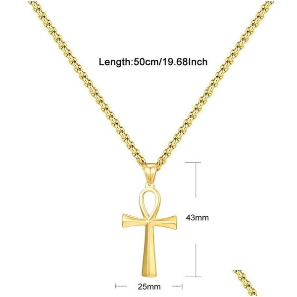 Colliers pendants mode Egyptien petit collier de croix ankh pour les femmes couleur dorée 14K or jaune égypt bijoux drop livraison penan dhi38