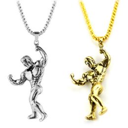 Pendentif Colliers De Mode Électrolytique Vintage Fitness Gentleman Collier Pour Femmes Hommes Alliage Musculation Muscle Mâle Cadeaux De Fête