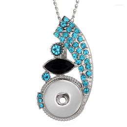 Pendentif Colliers Mode Beauté Élégante Bleu Strass Snap Collier 60cm Chainkeychains Fit 18mm Boutons Bijoux XL0224