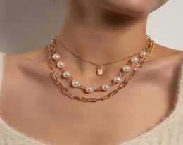Ожерелья с подвесками, модное элегантное ожерелье с замком из искусственного жемчуга для женщин, винтажное толстая цепочка в стиле панк, украшение на ключицу, подарок3789468