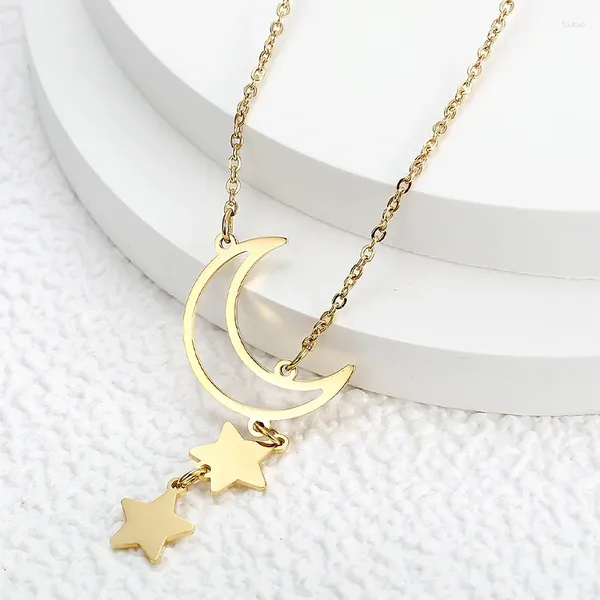 Collares colgantes Moda elegante Luna Estrella Cadena de cuello de mujer Color oro Clavícula Acero inoxidable Accesorios de joyería de boda Regalo