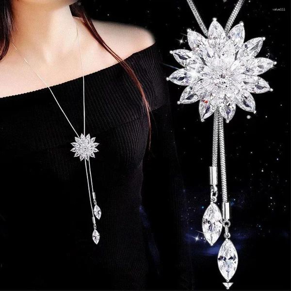 Collares colgantes de la moda de la cadena de suéter elegante de la nieve de la nieve del loto del loto del collar largo para mujeres regalos de niña joyería