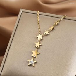 Anhänger Halsketten Mode Eingebettet Zirkon Zahlreiche Stern Quasten Edelstahl Gold Halskette Charms Kette Choker Anhänger Für Frauen