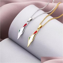 Pendentif Colliers Mode Émail Goutte Huile Israël et Palestine Carte Drapeau pour Femmes En Acier Inoxydable Bijoux Fête CadeauxPendant Drop Del Dhqhs