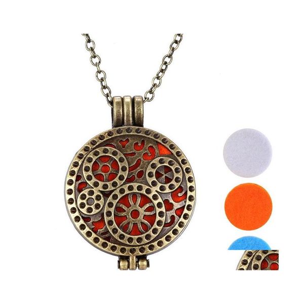 Pendentif Colliers Mode Diffuseur D'huiles Essentielles Femmes Bijoux Aromathérapie Médaillons Collier Bronze Steampunk Roue Engrenage Drop Deliv Ot5Pd