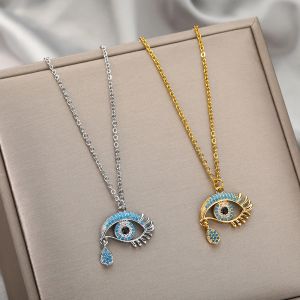 Colliers pendants Fashion Evil Eye pendentifs Colliers pour femmes 2024 Goth 14K Collier de tour de cou en or jaune