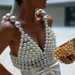 Pendentif Colliers Mode Exagération Grande Perle Soutien-Gorge Bijoux Main Perlé Perles De Luxe Imitation Épaule Chaîne Bijoux 230613