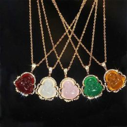 Pendentif colliers Mode exquis bouddha Maitreya pendentif collier incrusté de Zircon brillant Base de cristal dames chanceux amulette Fortune bijoux 240330