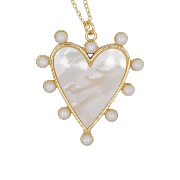 Pendentif Colliers Mode Fée Miroir Blanc Couleur Coquillage Coeur Forme Ronde Collier Femmes Simple Clavicule Chaîne Plaqué Or Bijoux