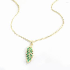 Pendentif Colliers Mode Fine Feuille Collier Pour Femmes Esthétique Femme Cocktail Vert Zircon Chaîne Dorée Neacklace Bijoux