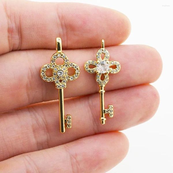 Colliers pendants Fashion Flower Key Charms Zircon Copper Gold plaqué Fine Collier pour femmes Résultats juifs artisanaux DIY