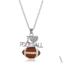 Pendentif Colliers Mode Football Sports pour femmes Cristal J'aime Basketball Volleyball Lettre Chaînes Bijoux en BK Drop Livraison Pen Dhswj