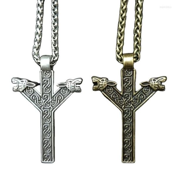 Pendentif Colliers Mode Pour Wonmen Hommes Norse Runes Algiz Protection Amulette Loup Têtes Talisman Viking Collier Bijoux