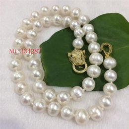 Colliers pendentifs mode perle d'eau douce blanc 9-10MM collier 18 "fermoir léopard