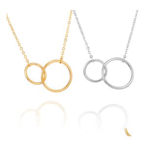 Pendentif Colliers Mode Amitié Double Cercles Or Sier Chaîne Collier Femmes Deux Interverrouillage Infinity Bijoux Cadeau Drop Deliv Dh3F0