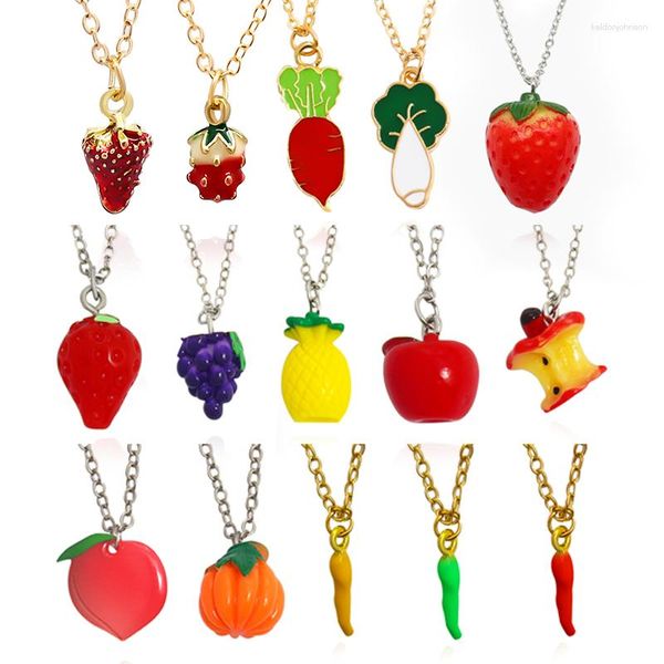 Collares colgantes Moda Collar de frutas y verduras Fresa Manzana Piña Uva Melocotón Calabaza Pimienta Repollo chino Rábano