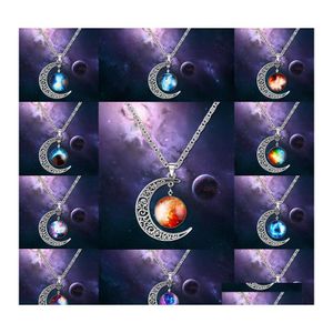 Hanger kettingen mode Galaxy Planet Moon Cabochons Glass World STARRY Space Moonstone Charms ketting voor dames choker sieraden otyqb