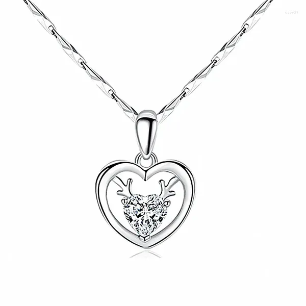 Pendentif Colliers Mode Véritable 925 Argent Aiguille En Forme De Coeur Collier De Cristal Corne De Cerf Modèle Bijoux Accessoire