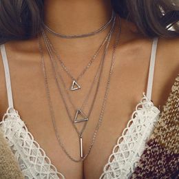Pendentif Colliers Mode Géométrique Évider Triangle Long Collier Femmes Multi Couche Chandail Chaîne Dames Fête Bijoux 257p