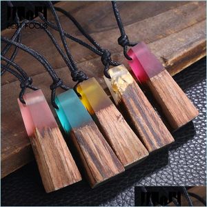 Pendentif Colliers Mode Géométrique Bois Résine Collier Pendentif 5 Couleurs Corde Chaîne Ras Du Cou Pour Femmes Fille Bijoux Cadeaux 30 Pcs / Lot Dro Dhswx