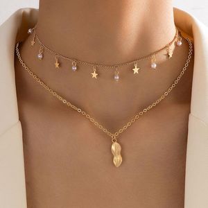 Collares pendientes Moda Geometría Cacahuete Shell Collar de doble capa Aleación Estrella Perla Piedra Borla Conjunto de collar para mujer
