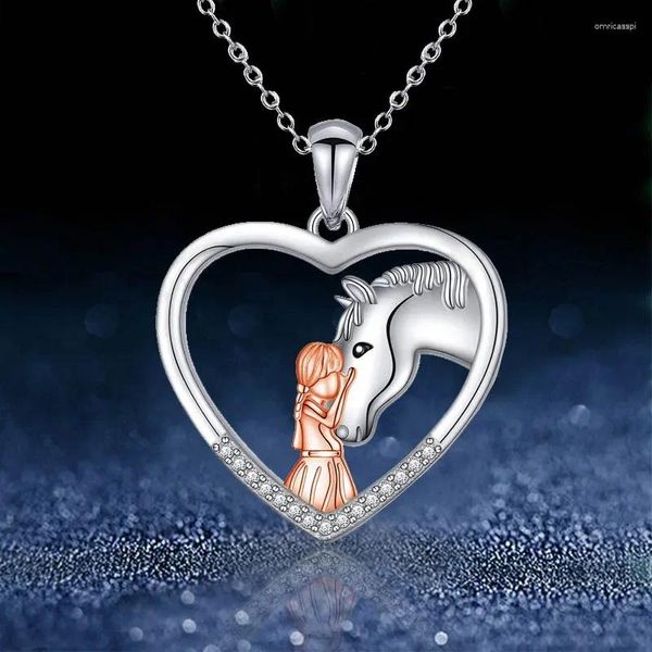 Pendentif Colliers Mode Fille et Cheval Collier pour Femmes Exquis Animal Coeur En Forme De Clavicule Chaîne DIY Bijoux Cadeau De La Fête des Mères