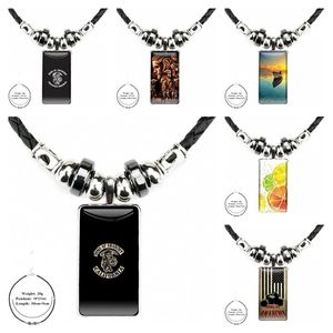 Pendentif Colliers Mode Verre Cabochon Rectangle Collier Ras Du Cou Noir Hématite Bijoux Film TV Show Sons Of Poster