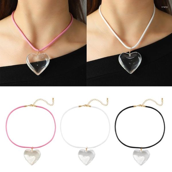 Colliers pendants en verre de mode coeur chauffe chauffage en cuir Collier Collier bijoux copine copine Cadeaux