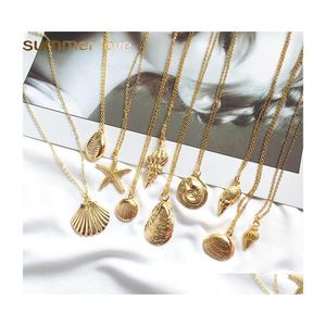 Hanger kettingen mode gouden legering koe ketting ketting voor damesconch zeester ketting zomer strand sieraden cadeau drop levering pen dh9xq