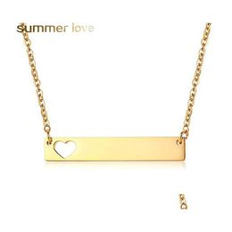 Pendentif Colliers Mode Gold Bar Tag Collier Creux Amour Coeur En Acier Inoxydable Pour Les Femmes Solide Vierge Charme Acheteur Propre Goutte Livrer Dhcod