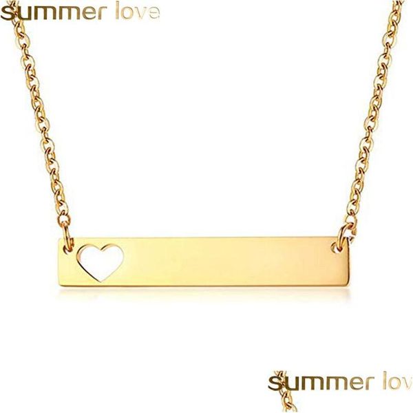 Pendentif Colliers Mode Gold Bar Tag Pendentif Collier Creux Amour Coeur En Acier Inoxydable Pour Les Femmes Solide Blanc Charme Acheteur Dhgarden Dhivf