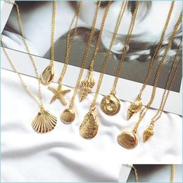 Hanger kettingen mode goud kleurlegering cowrie shell ketting voor dames schelp ketting hanger zomer sieraden zeester kraag druppel d dhckz