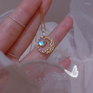 Pendentif Colliers Mode Or Couleur Clair Zircon Lune Moonstone Perle Charme Pendentifs Collier Pour Femmes Filles Déclaration Bijoux Cadeau Dz275