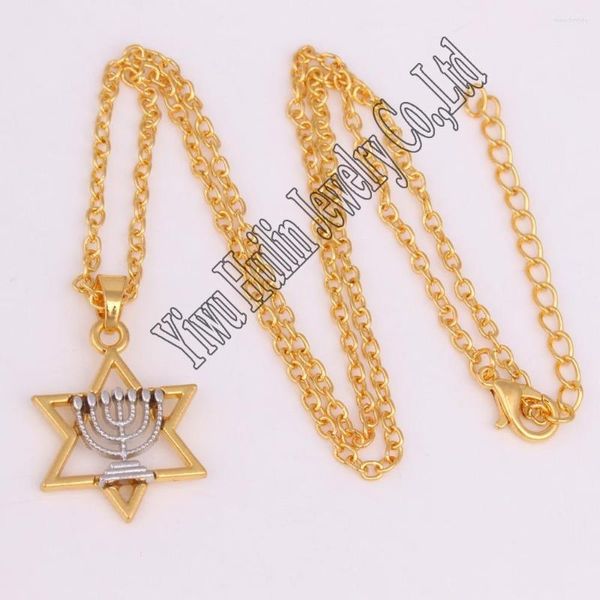 Collares colgantes Moda Color oro Candelabro doble en estrella de David Charm Collar Cadena de enlace