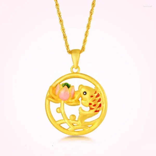 Pendentif Colliers Mode Or Couleur Poisson En Lotus Collier Pour Femmes Filles Sécurité Saine Vitalité Bonne Chance Bijoux Cadeaux De Fête D'anniversaire