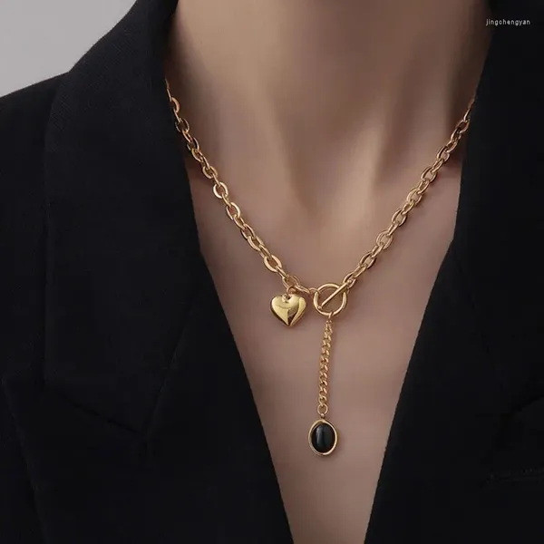 Colliers pendants Colliers de couleur Gold Color Collier de chaîne de clavicule pour femmes Gift Hip-Hop Bijoux E026