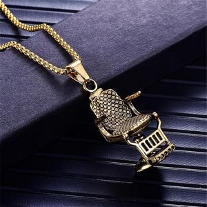 Hanger Kettingen Mode Goud Zilver Kleur Kapper Kapper Stoel Zetel Ketting Sieraden Lange Ketting Hip Hop Men199U