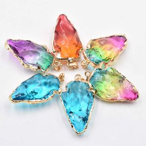 Pendentif Colliers Mode Bonne Qualité Cristal Quartz Pointe De Flèche Électrolytique Or Couleur Pierre Brute Pour La Fabrication De Bijoux 6pcs / lot WholesalePend