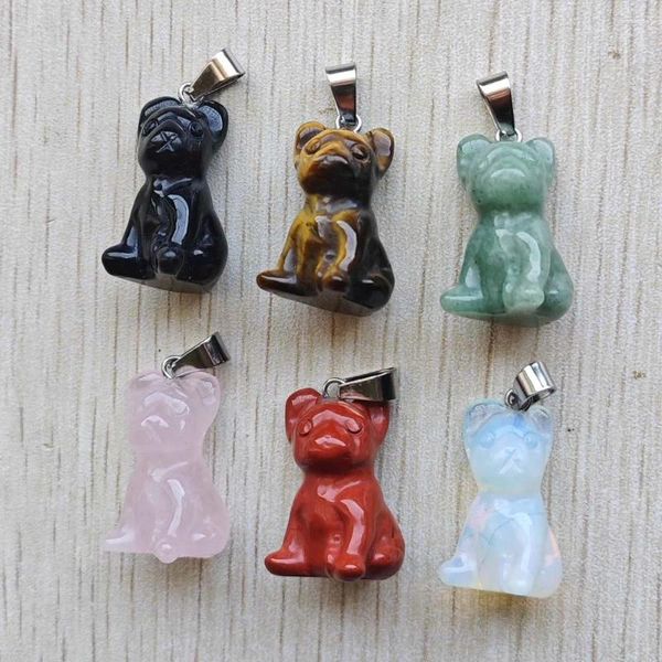 Pendentif colliers mode bonne qualité pierre naturelle mixte chien forme pendentifs pour la fabrication de bijoux 6 pcs/lot en gros