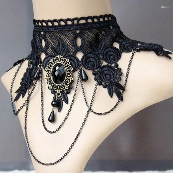 Pendentif Colliers Mode Gothique Victorien Cristal Gland Tatouage Collier Ras Du Cou Collier De Dentelle Noire Vintage Femmes Bijoux De Mariage