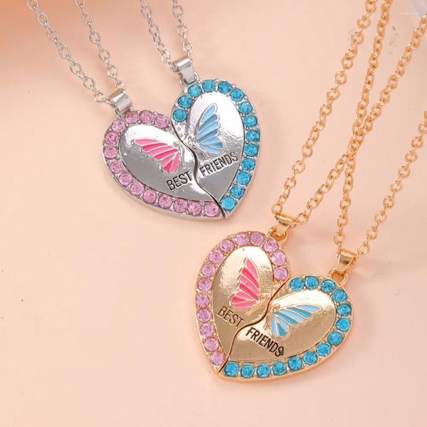 Pendentif Colliers Mode Coeur Papillon Strass pour Femmes Amis Couture Cassée BFF Bijoux Cadeaux