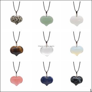 Pendentif Colliers Mode Coeur Forme Pendentifs Pierre Naturelle Collier Ras Du Cou Oeil De Tigre Opale Aventurine Chaînes En Cuir Ne Dhseller2010 Dhbew