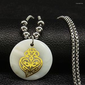 Collares colgantes Moda Corazón Shell Collar Llamativo de Acero Inoxidable para Mujeres Color Oro Joyería de Cuentas Largas Colares N18653S08