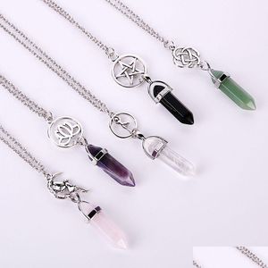 Hanger Kettingen Mode Zeshoekig Prisma Kwarts Ster Lotus Engel Natuurlijke Kristallen Healing Point Chakra Steen Charme Ketting Voor Vrouwen D Dhuj6