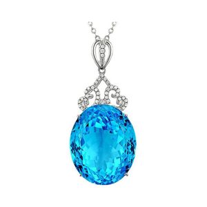 Hangende kettingen mode highend grote naakte stenen hemel blauwe topaz ketting 18k wit goud vergulde vrouwelijke kleur edelsteen uitstekende hj dhkgn